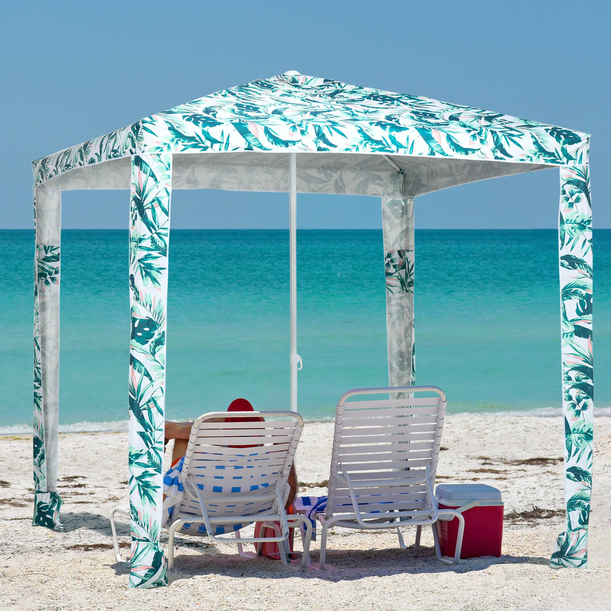 Quick Setup Beach Cabana 6.5FT, UPF 50+ Sun Shade with Sandbags & Carry Bag, Easy Canopy Shelter for Family, Green Coconut