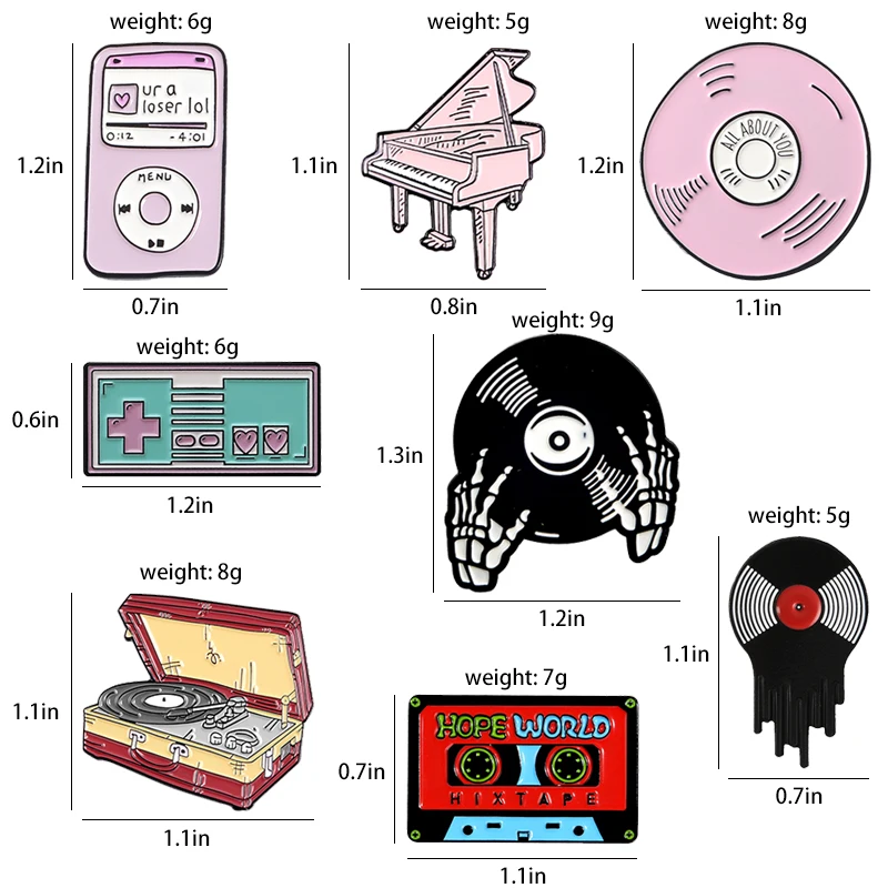 Play Music Enamel Pin Badge Custom MP3 Tape Piano Radio CD Jukebox Phonograph Brooches Lapel pin Jeans shirt Bag Jewelry Gift