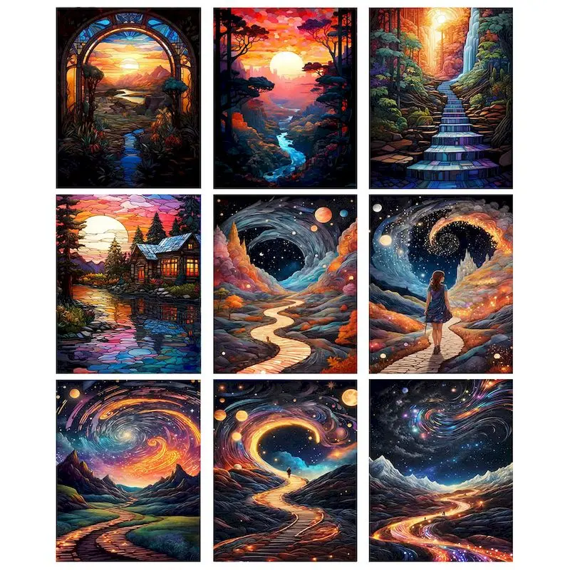 

GATYZTORY Oil Painting By Numbers Frame Coloring By Number Town Landscape DIY Set Home starry sky Picture Drawing Unique Gift