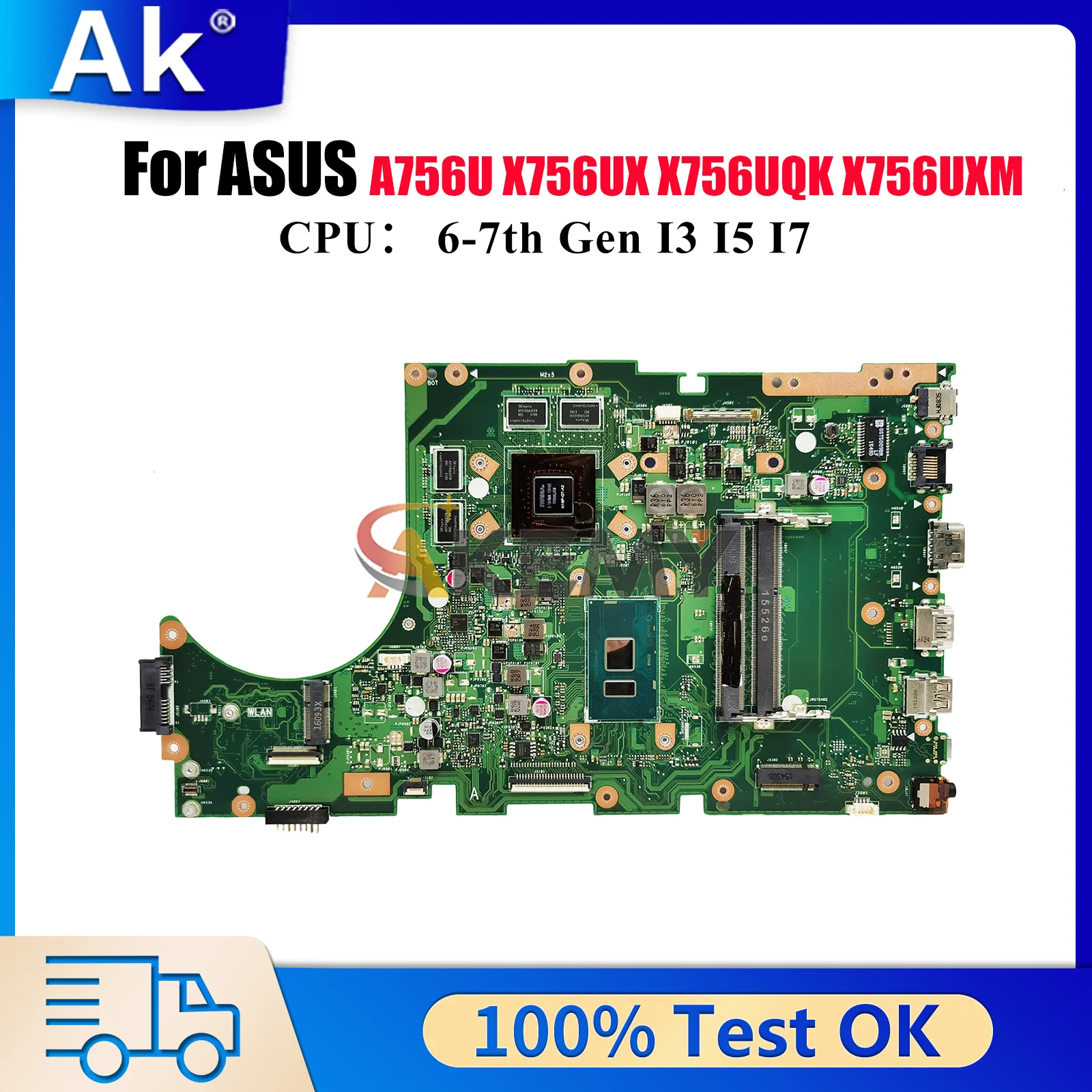 

X756UX Laptop Motherboard For ASUS X756UJ X756UA X756UQ X756UQK X756UR X756UV X756U A756U X756UXM X756UAK Mainboard I3 I5 I7 CPU