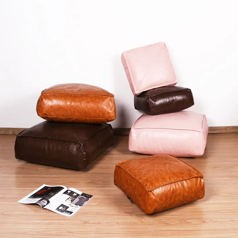 Moroccan Style PU Leather Pouf Embroider Craft Sofa Footstool Ottoman Artificial Leather Unstuffed Tatami Floor Seat Cushions