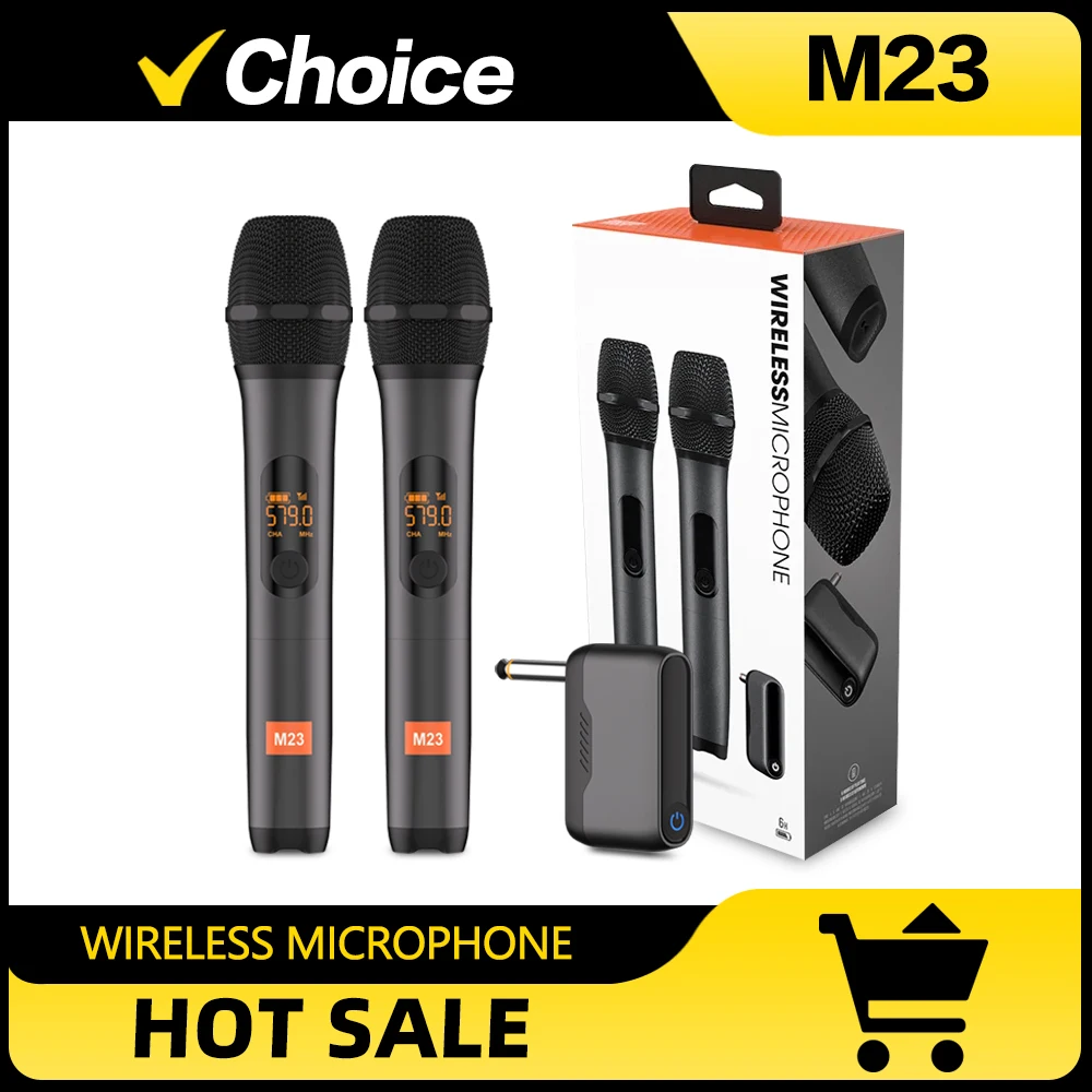 Wireless Microphone M23 UHF 2 Channel Karaoke System With Rechargeable Receiver Cordless Handheld Mic For Church Party Speaker