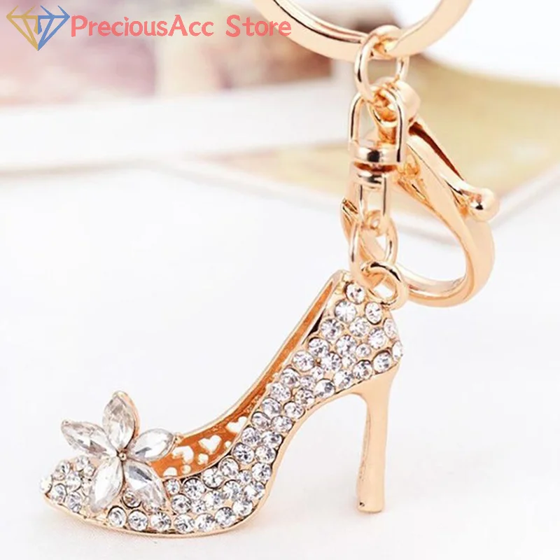 NEW Crystal High Heel Shoe Keychain Purse Car Shiny Rhinestone Key Chain Bag Decorative Alloy Keyring