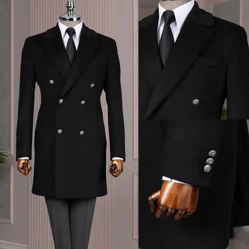 

Handsome Smart Casual Woolen Overcoat Men's Thick Plus Double-Breasted Long Coat Casual Customized Formal Male Warm Jacket