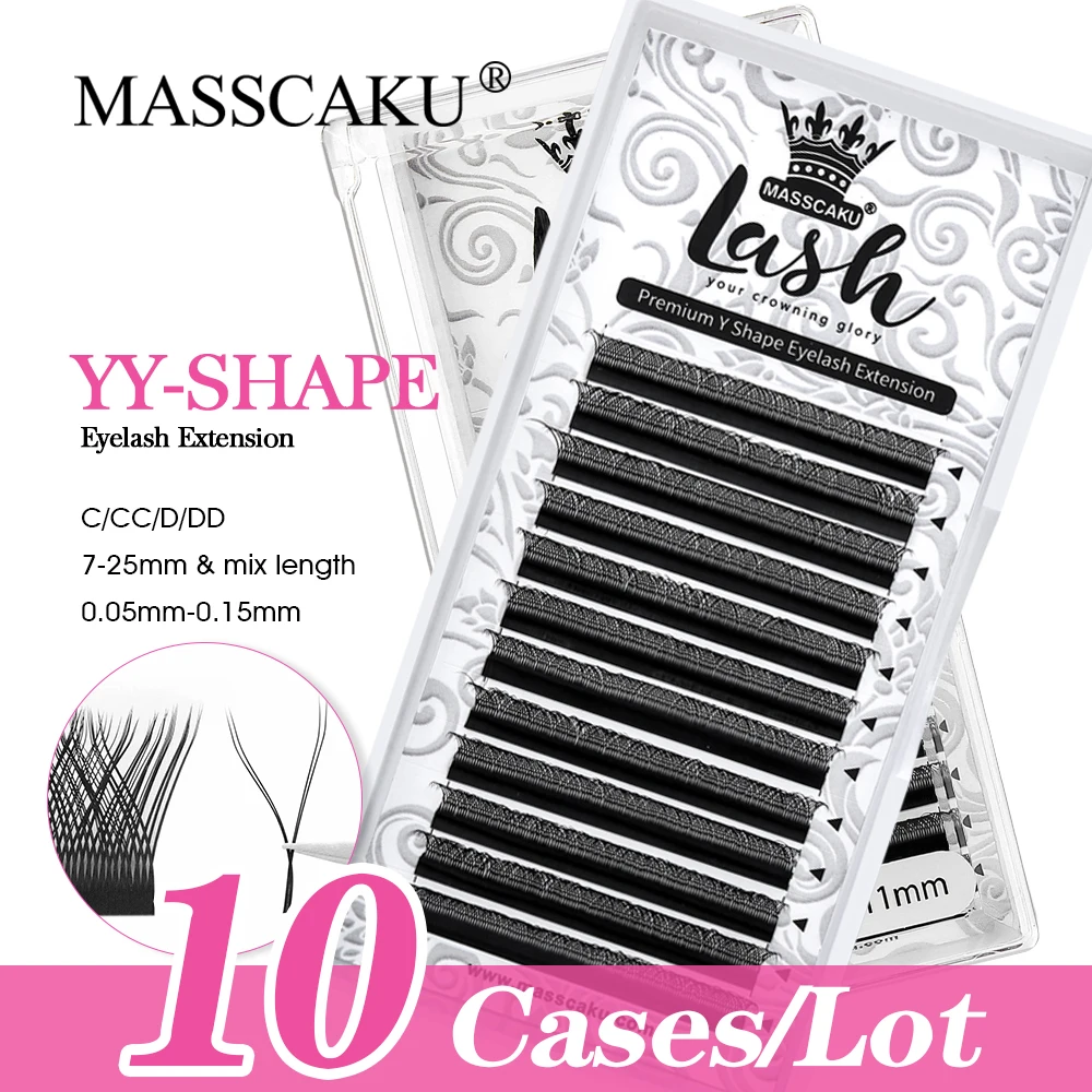 

10Cases/lot MASSCAKU Fake Cilios YY Shape Lash Extensions Premade Fans Lash Cluster Makeup Natural Easily Grafting Classic lash