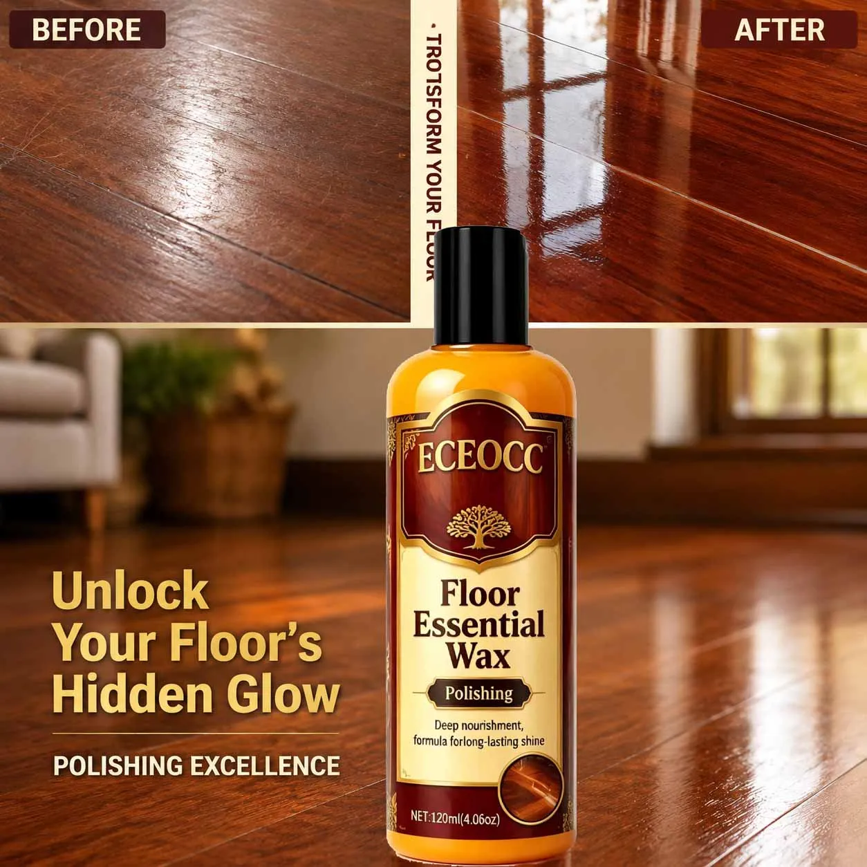 

4.06oz Natural Beeswax Wood Polish Wax, Lemon Scent Furniture Restorer, Scratch Repair Waterproof Protector for Cabinet Table Fl