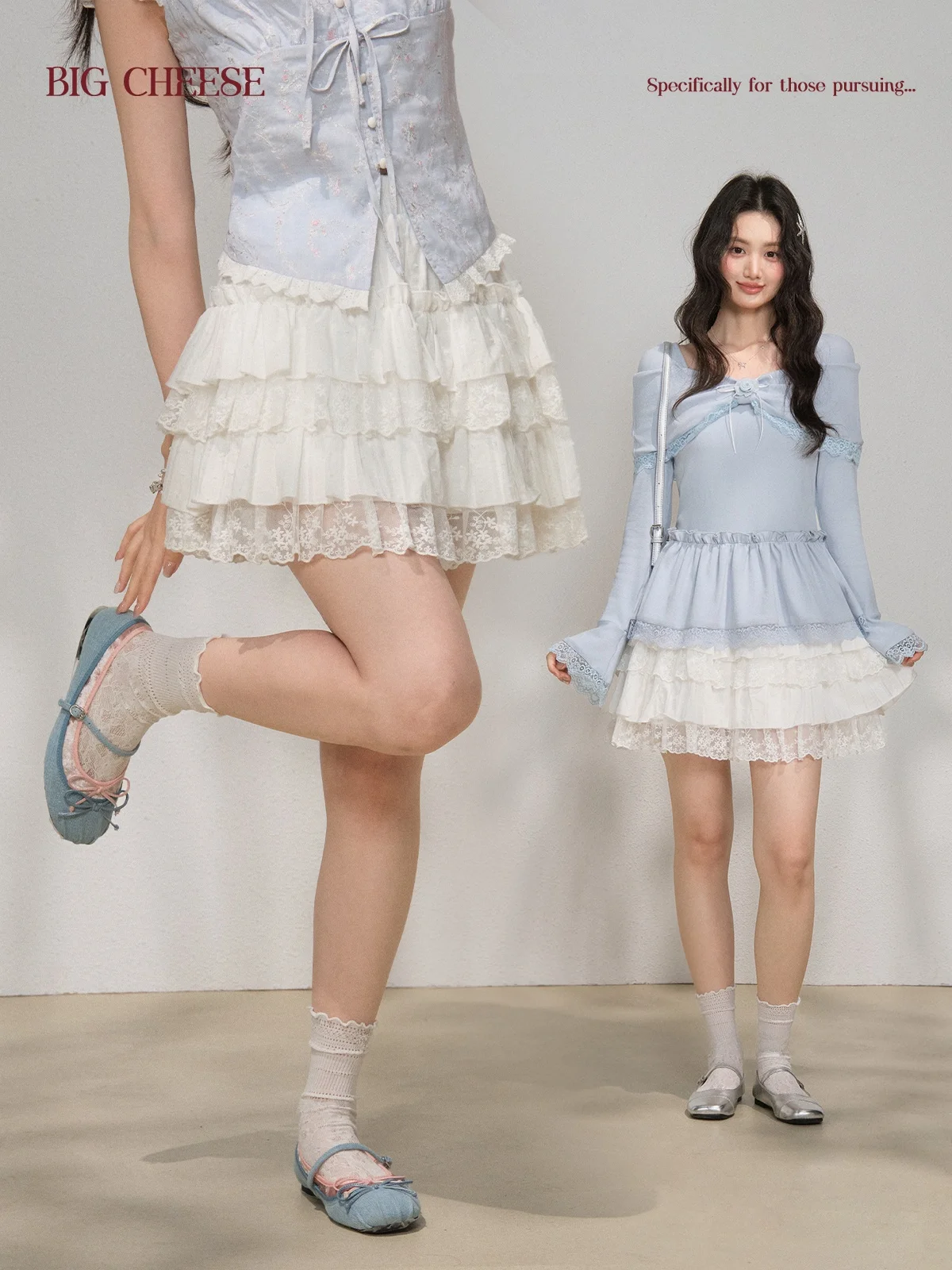 

Пышная многослойная кружевная юбка-трапеция Cloudy White с высокой талией для полных женщин, повседневная одежда