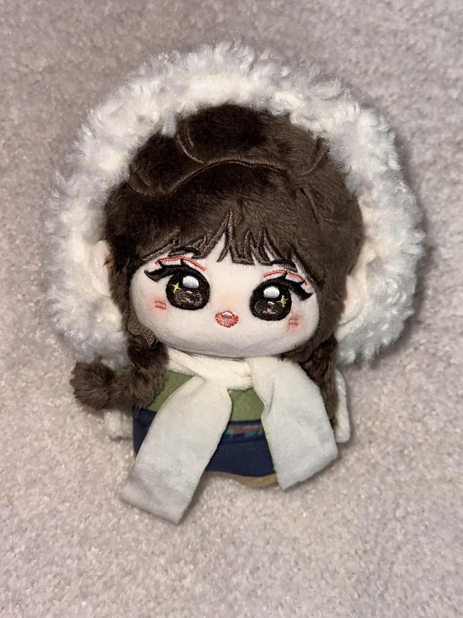 Tian Xiwei 10cm Star Body Cotton Doll Brown Double Braids with Lamb Wool Hat Cute Soft Plush Collectible Toy Drama Inspired G
