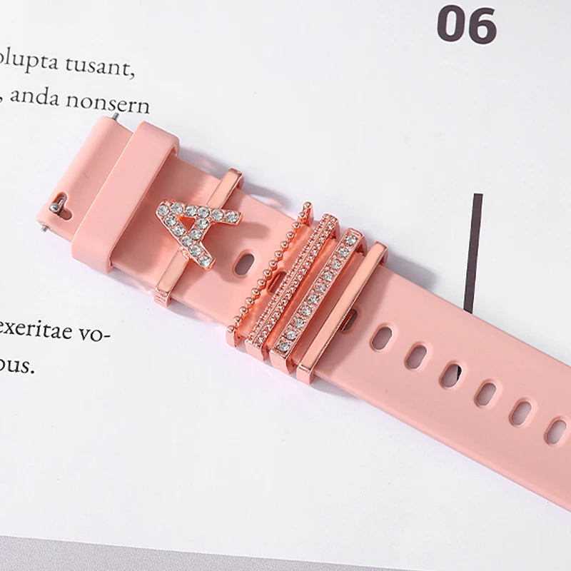 Strap Charms for Iwatch Soft Watchband Decoration Letter A to Z Bracelet Charm For Apple Watch Sport Band Accessories Ring Set