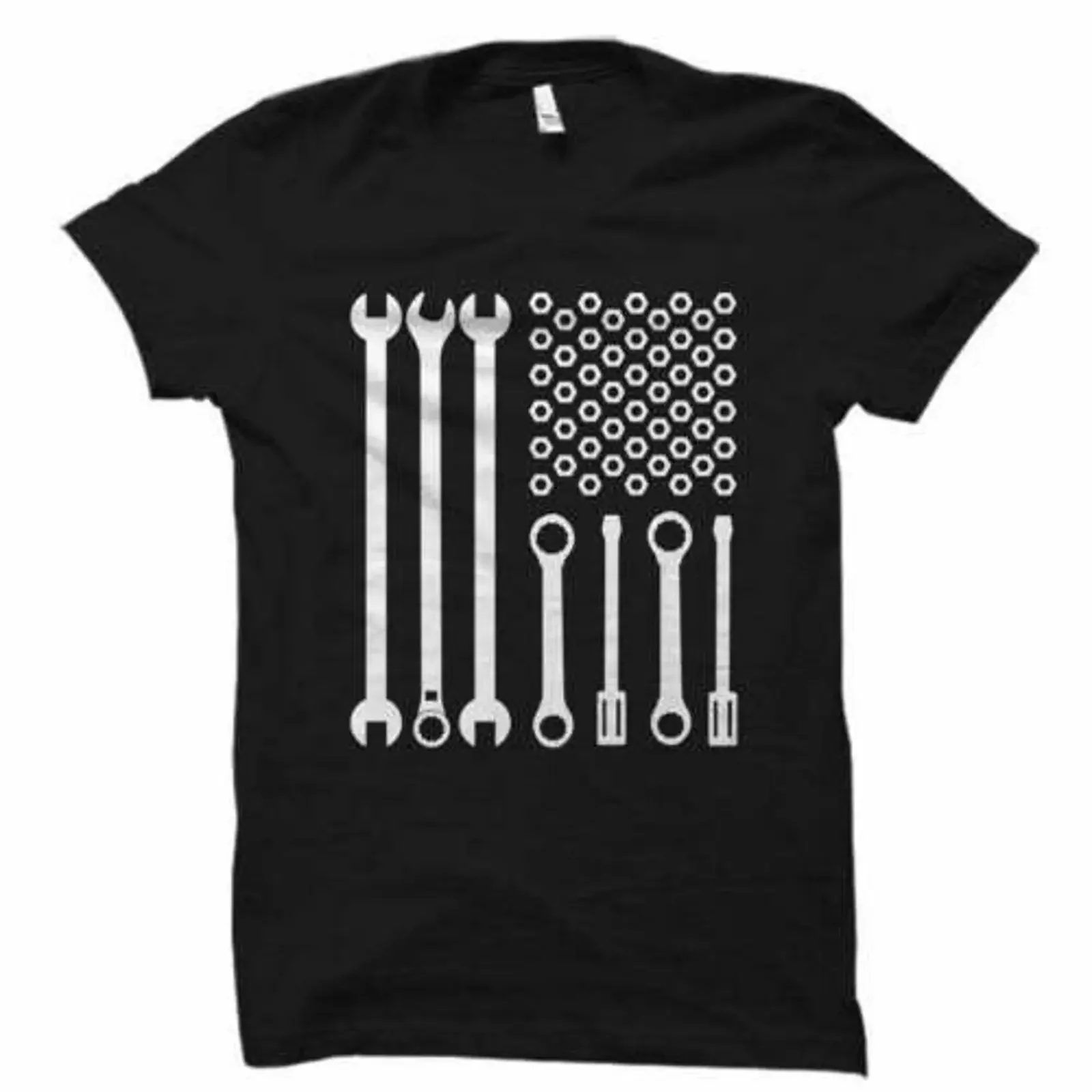 Patriotic Mechanic American Flag T Shirt Wrench Tools Garage for Auto Repair Worker DIY Fixer USA Pride vintage Washed