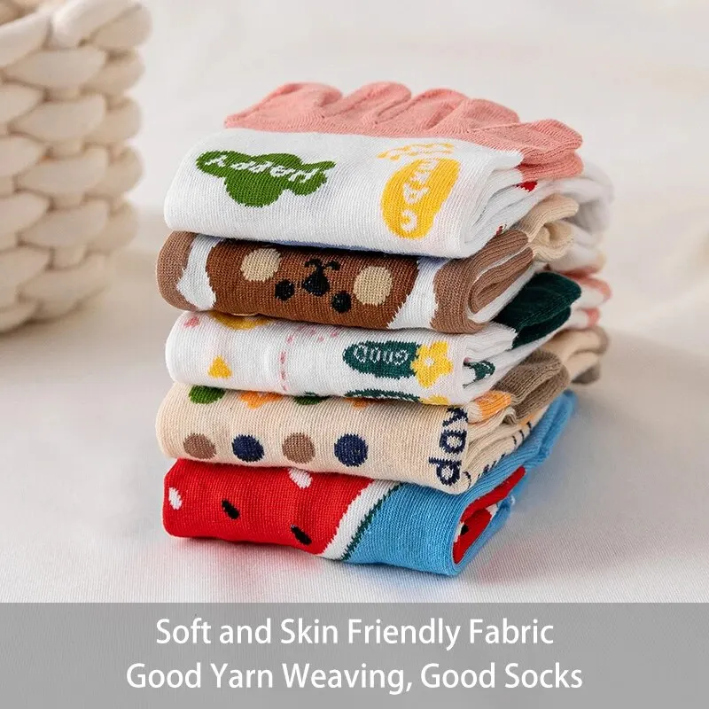 3 paar dames vierseizoen middenbuis fruitbrief slogan beer schattig en lief meisje mode katoen vijf-teen sokken