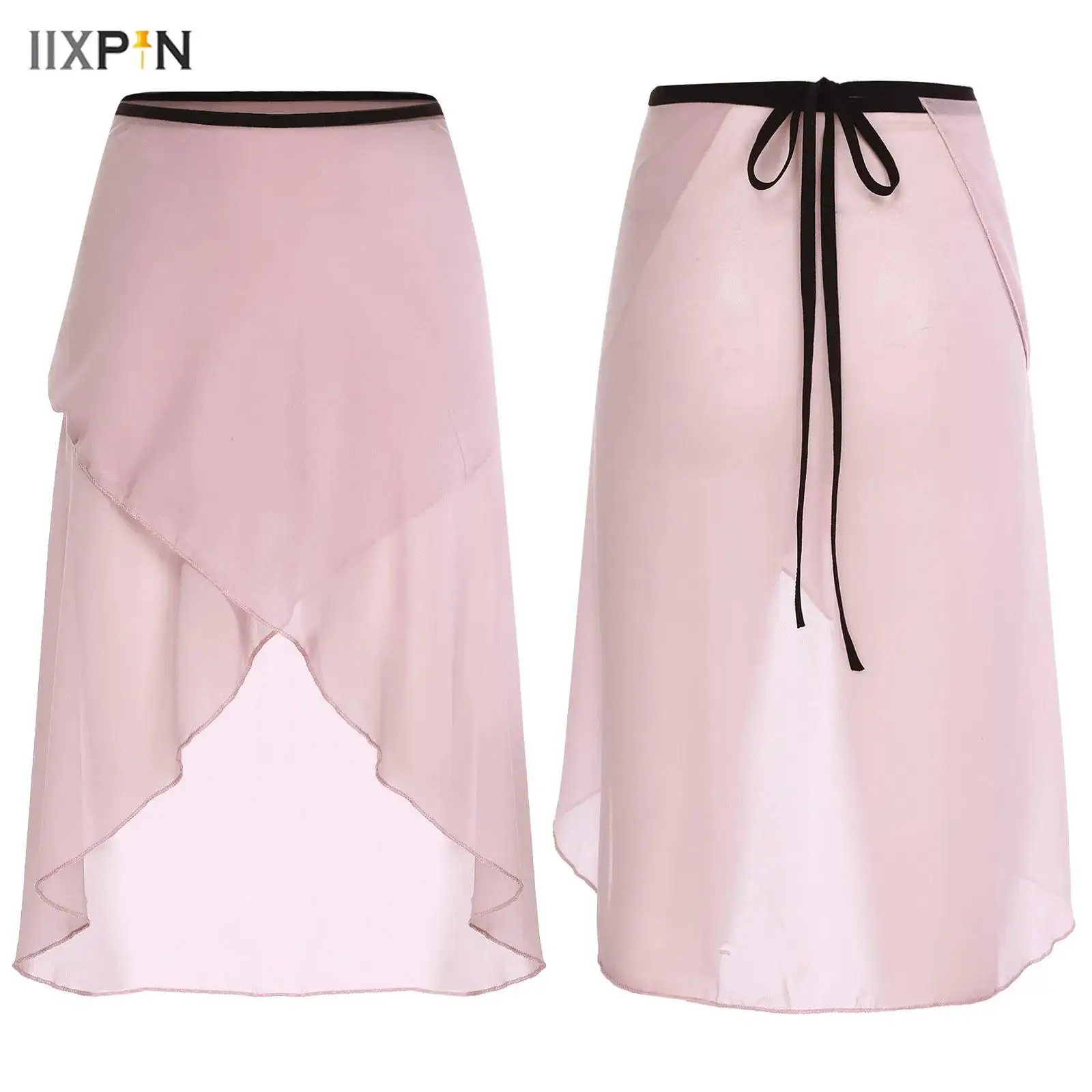 

Women Chiffon Ballet Dance Skirts Practice Examination Warm-Up Costume Lace-up Sheer Mesh Irregular Hem Skirt Miniskirts Tutu