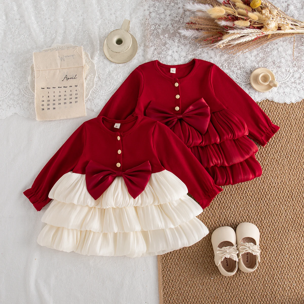Baby Girl Dress Spring/Fall Red Long-Sleeve Bow Girls Dress Adorable  Christmas Baby Dress Baby Girl Clothing - AliExpress