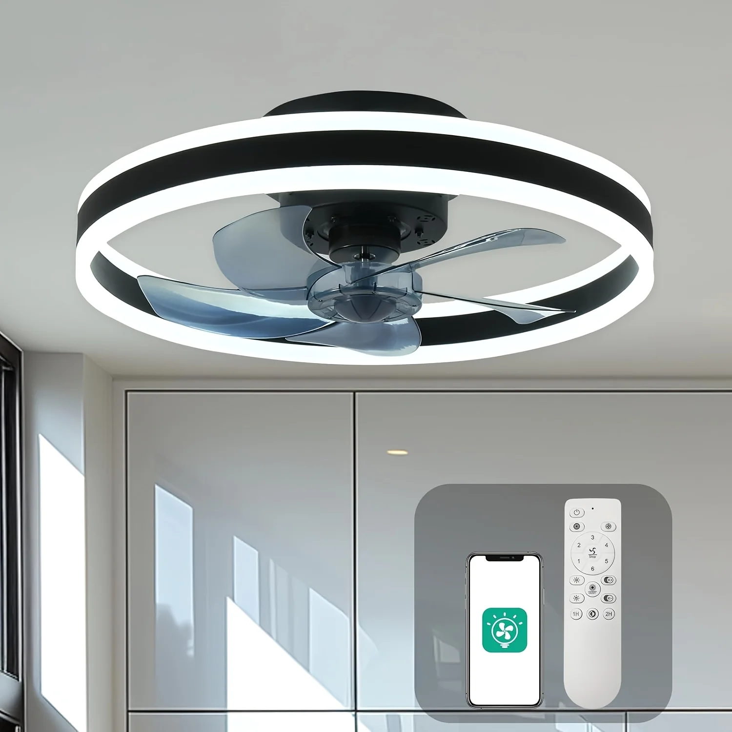 Ceiling Fan with Remote Control Flush Mount Modern Indoor 19.7