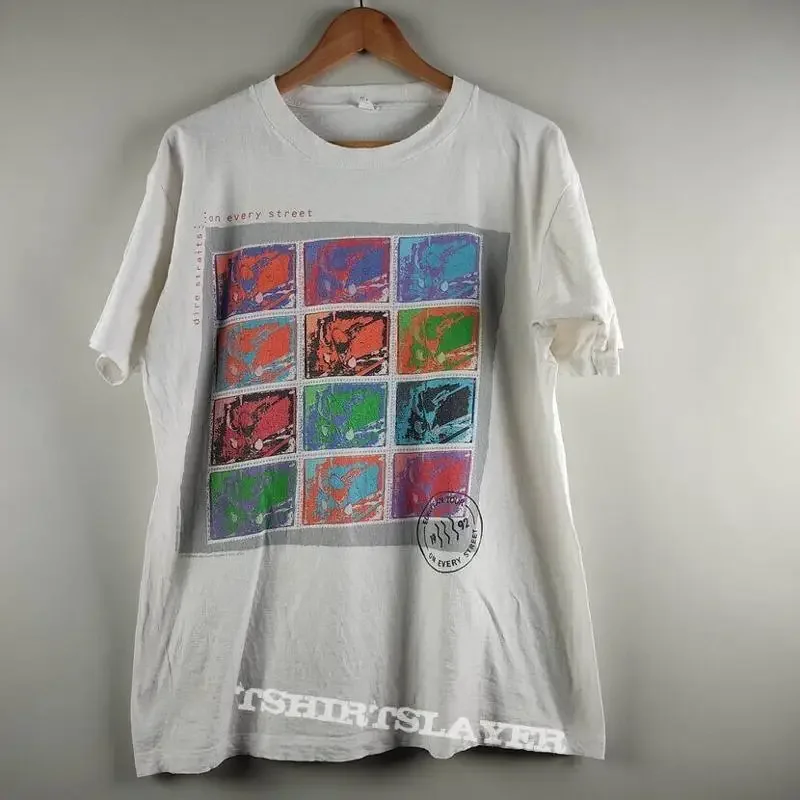 1992 Dire Straits On Every Street White Short Sleeve T Shirt Heavy Cotton
