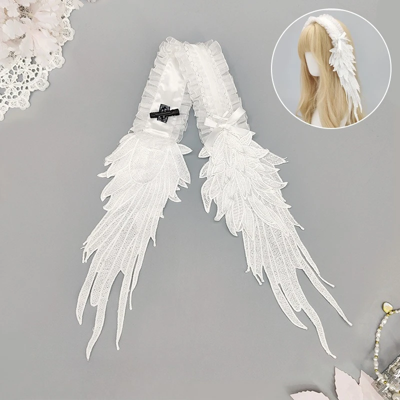 

Готическая кружевная повязка на голову с крыльями темного ангела, элегантный аксессуар для волос в стиле Лолита