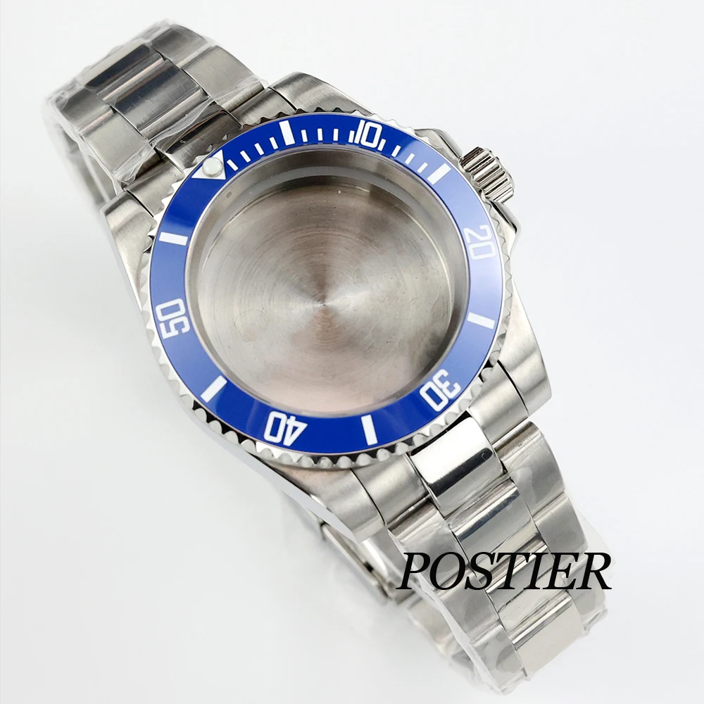 

40mm blue ceramic bezel watch case polish oyster strap sapphire glass 316L steel fit sub NH34 NH35 NH36 movement 28.5mm dial