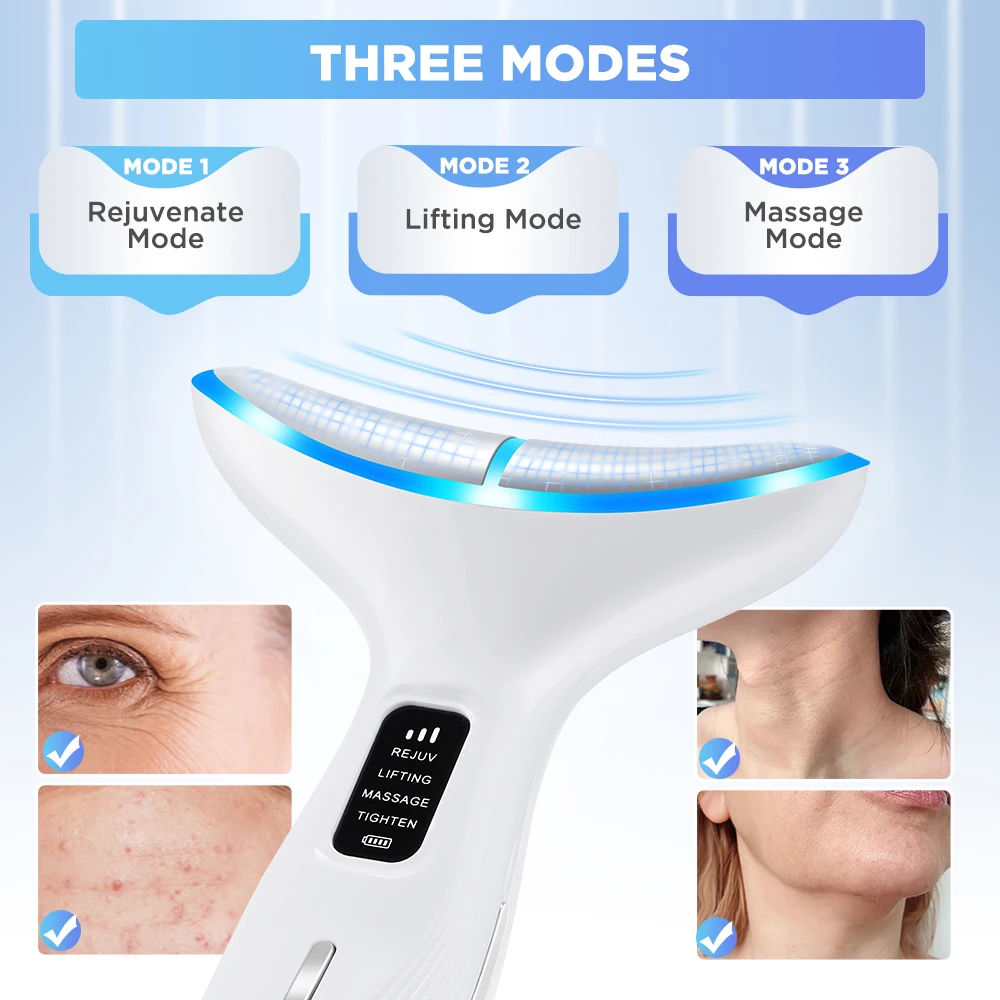 3 Modi Neck Beauty Device EMS LED Lights 45 ℃   Heiße Kompresse Kinnstraffung Straffende Straffung Frauen Elektrische Gesichtspflegewerkzeuge