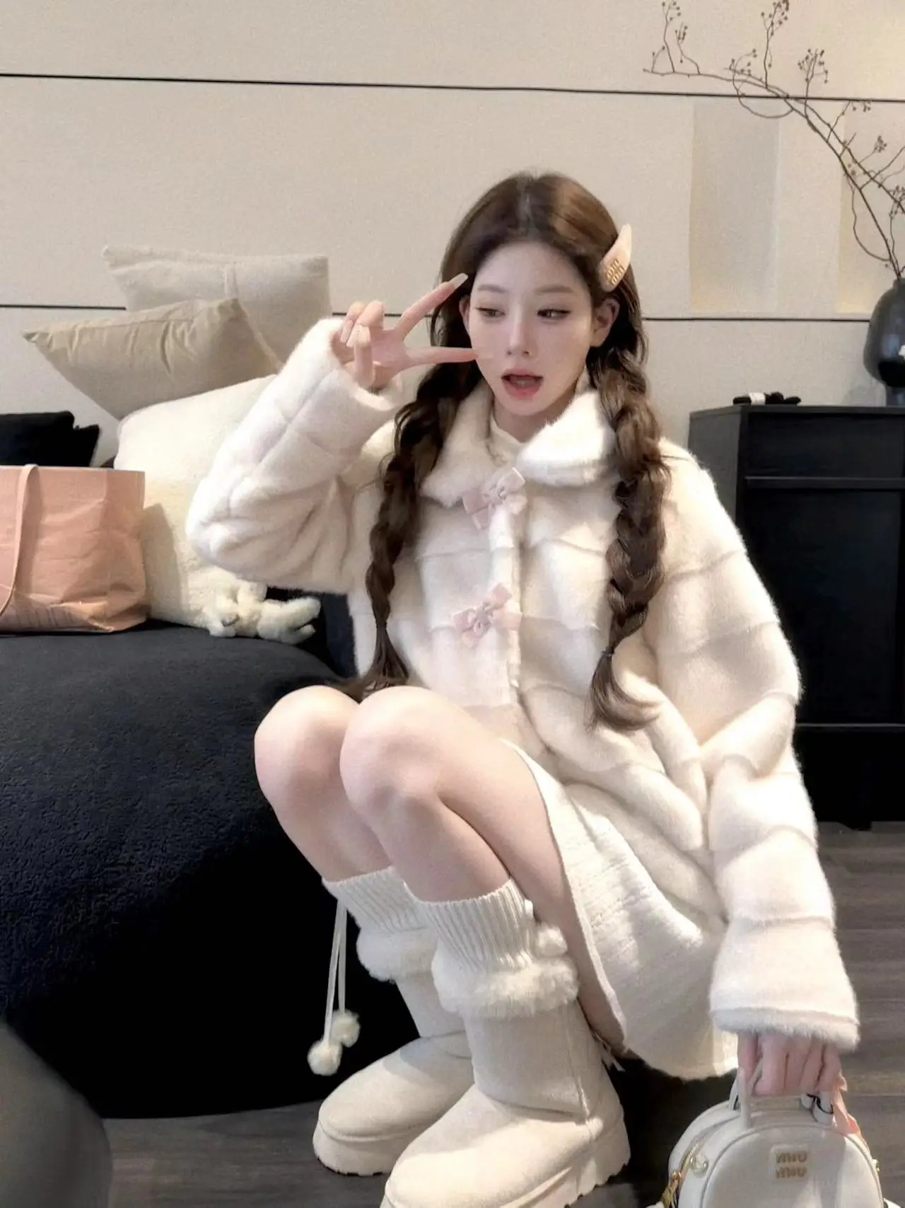 

Женское пальто Burjuman из искусственного меха норки, теплое, длинное, с завязками, зимнее, модное