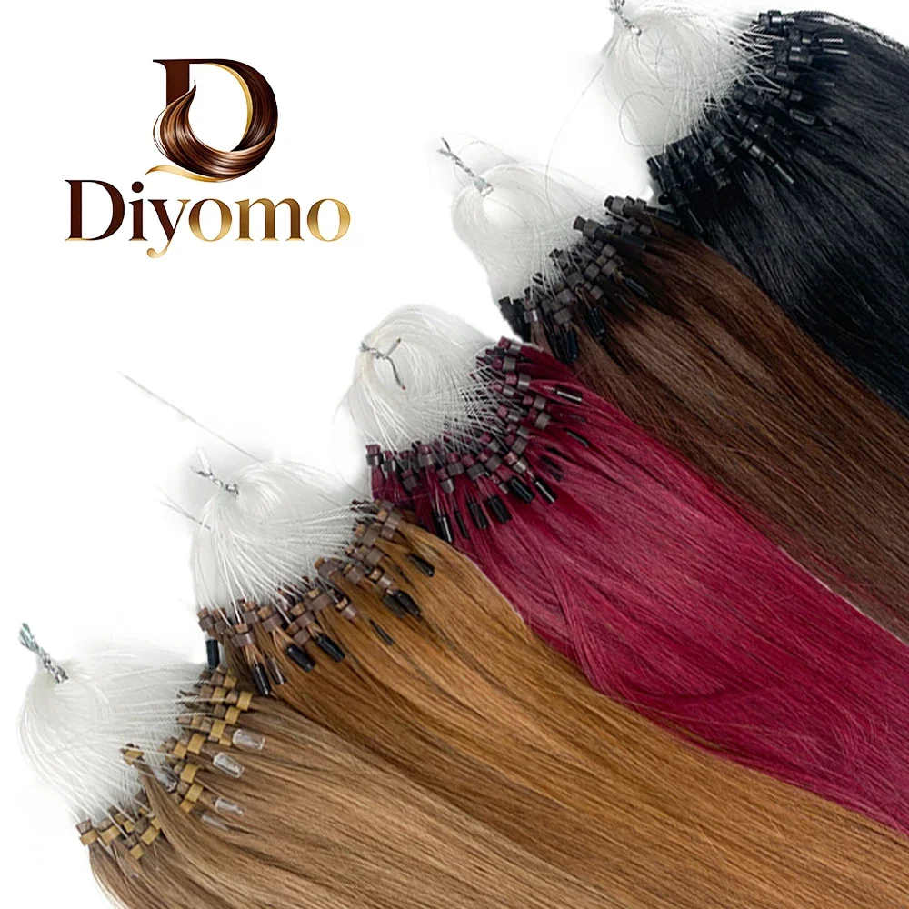 

DIYOMO 14-24 Inch Remy Human Hair Extensions with Micro Loop Ring Attachment Natural Looking Micro Bead DIY Hair Extension