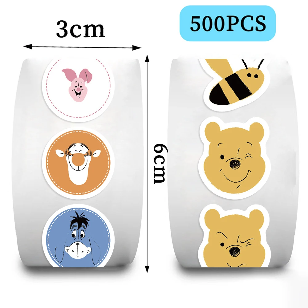 500 PCS/ม้วน Disney น่ารัก Pooh Winnie สติกเกอร์การ์ตูนตลก DIY PVC แล็ปท็อป Decals ตกแต่งสติกเกอร์เด็กรางวัลของขวัญของเล่น