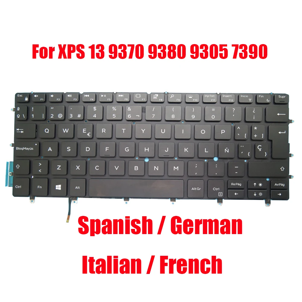 

SP GR IT FR Клавиатура для ноутбука DELL для XPS 13 9370 9380 9305 7390 испанская немецкая итальянская французская подсветка 05J7MC 09NY07 0D1TFD