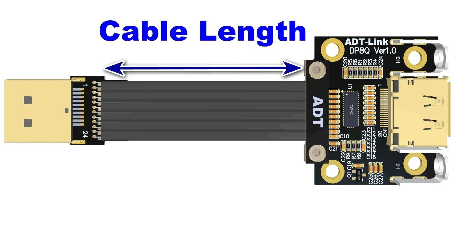 ADT-Link DisplayPort 1.4 สาย DP ถึง DP V1.4 สายริบบิ้นแบน 90 องศา w GPU Mount Bracket PC GPU Extender