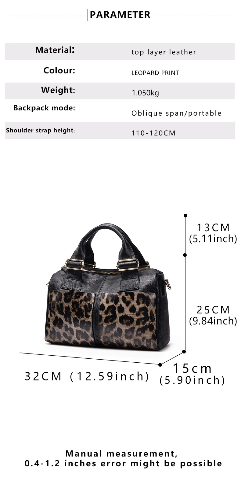 Aidrani Neue Damenhandtasche mit Hoher Kapazität und Modischem Leopardenmuster, Hergestellt aus Hochwertigem Rindsleder – Detail 4