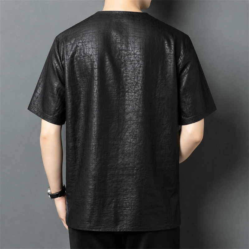 Chinese Style Black T Shirt For Men Short Sleeve Real Silk 100% Summer Quality Coolness Skin-Friendly Pocket Camisetas De Hombre