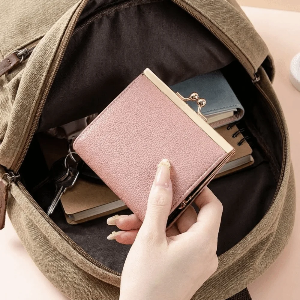 Multi Card Slot Hand Coin Purse Small Size Compact Card Holder Clip Wallet Durable Kiss Lock Buckle Money Storage Bag