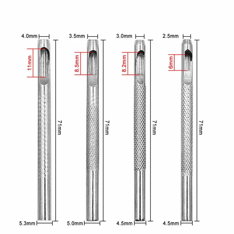 2.5-4mm Hollow Punch Set Round Hole Punch Tool Steel Leather Craft Working for Watch Band Fabric Plastics Gasket Belt