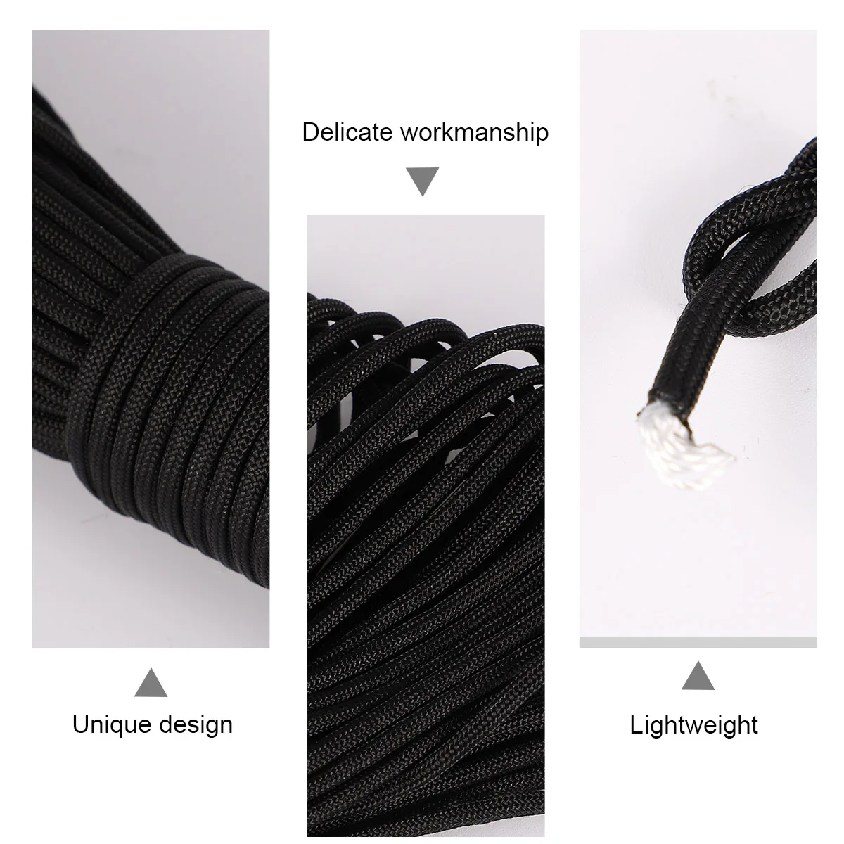 4 مللي متر القطر الأساسية Paracord قوي تتلاشى مقاومة بقاء التخييم في الهواء الطلق المشي لمسافات طويلة حبل أسود الأساسية Paracord
