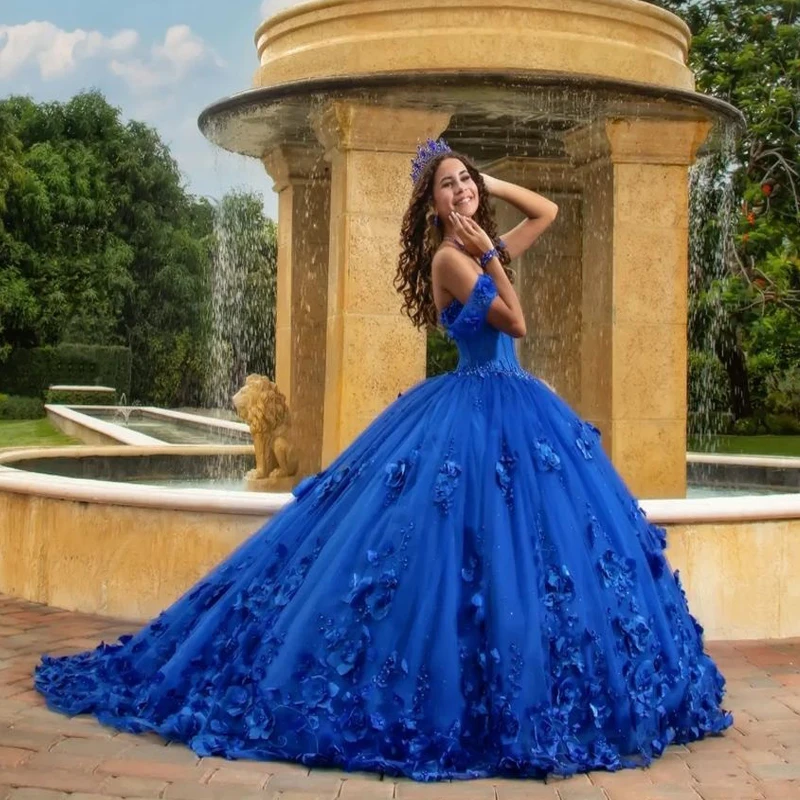 

Navy Blue Handmade Flowers Ball Gown Quinceanera Dresses With Cape Off The Shoulder Appliques Lace Vestido De 15 Anos Sweet 16