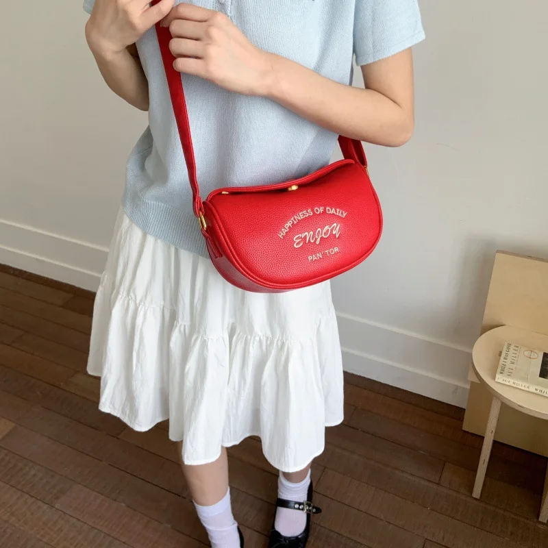 

2025 Minimalist Embroidered Dumpling Bag - Niche-Design Crossbody with Luxe Lettering Detail