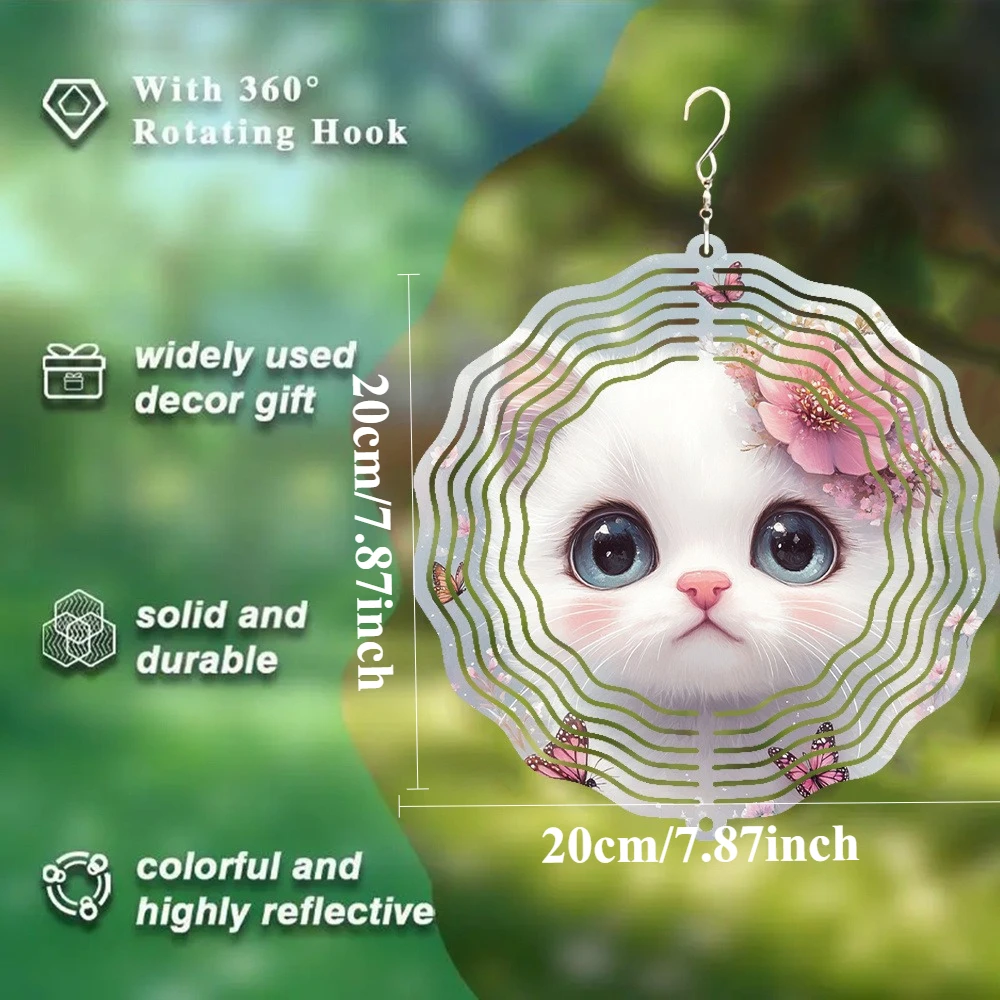 Cat Flower Wind Chime Made of Metal, Featuring a 3D Rotating Design with a Swivel Hook, Creates a Strong Dynamic Artistic Effect