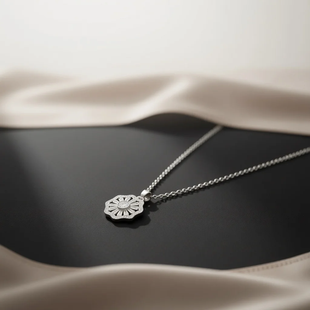 Round & Tapered Cut Crystal Floral Cluster Pendant Necklace Elegant Glossy Daily Dating Party Jewelry For Young Women Ladies