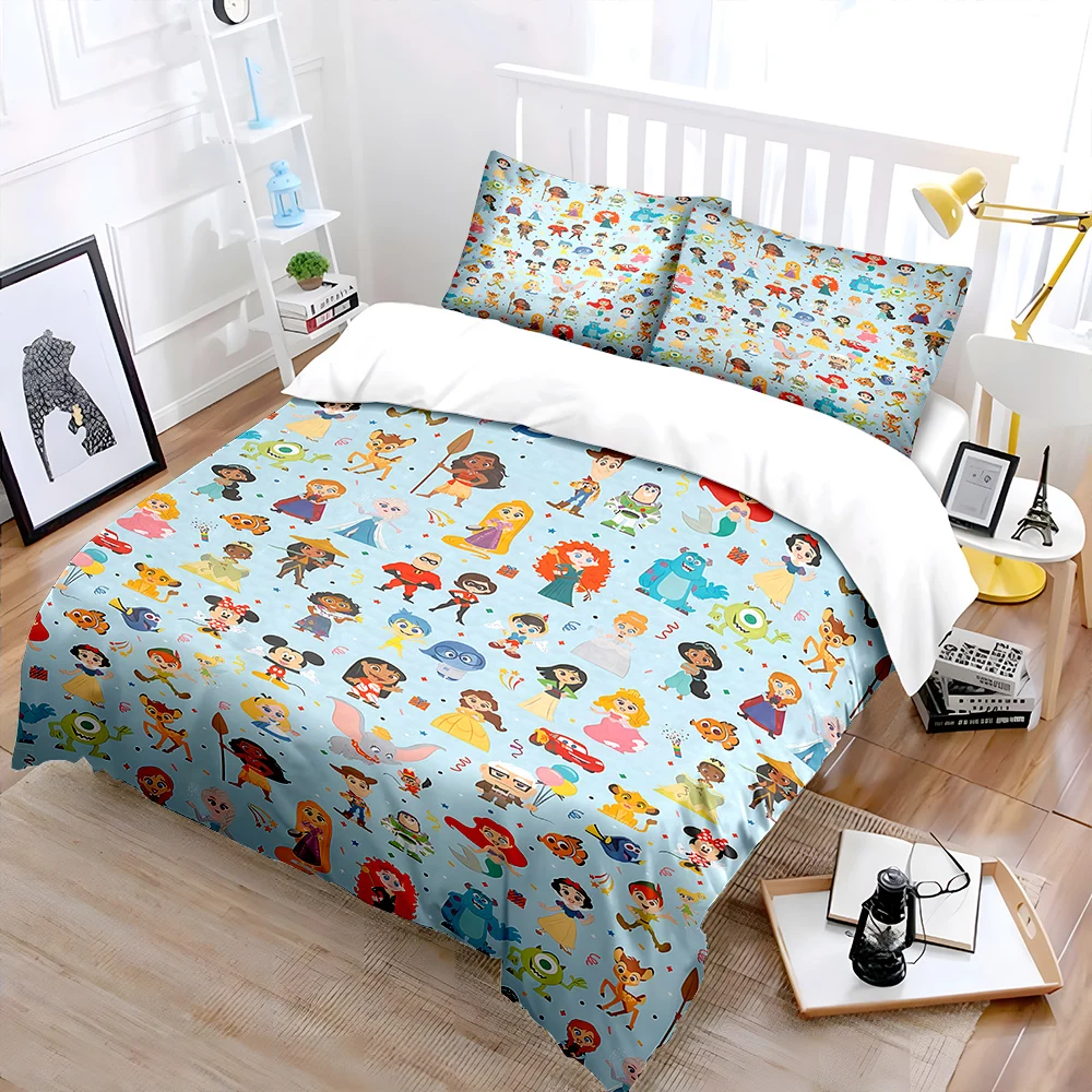 Disney Cartoon Character Story Pattern Bedding Set Children 3 Pieces Quilt Cover Pillowcase US Twin Adult Bed Cover Bed Set Gift