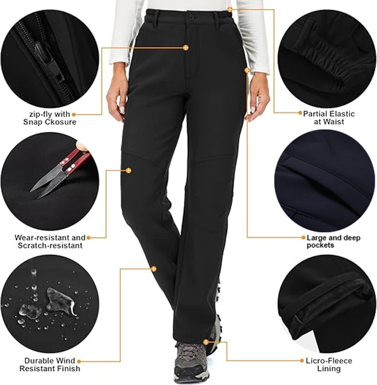 TRVLWEGO Winter-Damen-Camping-Wanderhose, Reise-Softshell, warm, wasserdicht, Fleece, winddicht, Outdoor-Trekking-Hose – Detail 13
