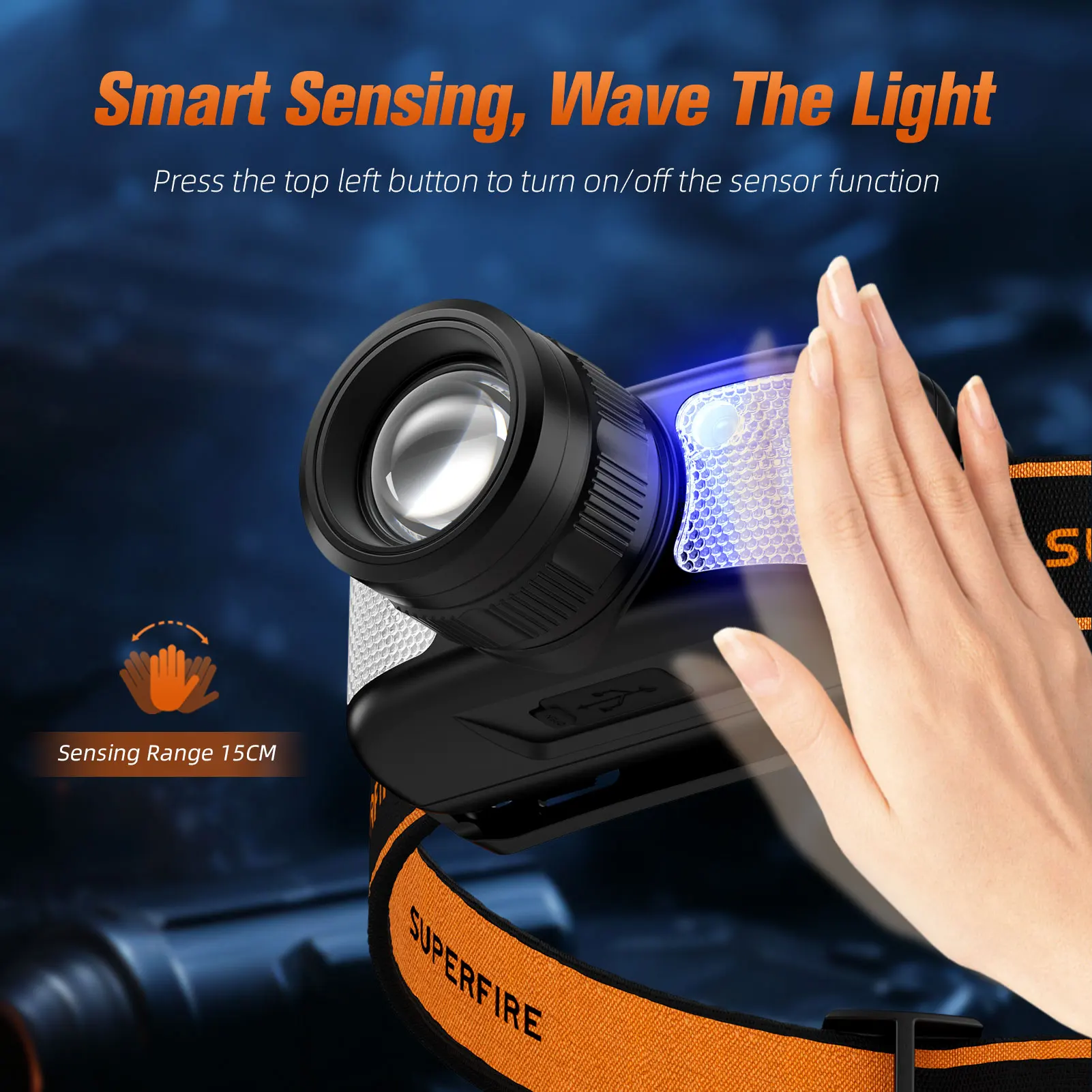 2024 New SUPERFIRE HL91/HL91-X Zoom Headlamp Super Bright Portable Headlight Rechargeable 5 Modes for Camping Fishing Lantern