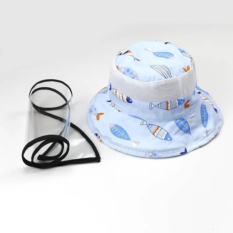 Children Anti-droplet Visor Shield Bucket Hat Face Protective Cover Permitted To Both Boy Girl Cartoon Print Breathable Sun Cap