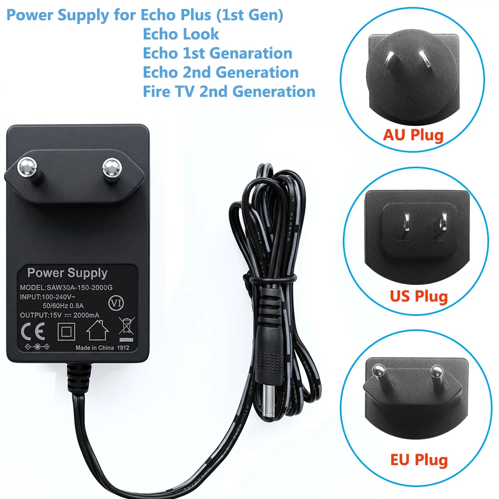 Ersatz-Netzteil für Echo (1. & 2. Generation), Echo Show (1. Generation), Echo Plus (1. Generation) 21W Ladegerät Netzkabel 15V