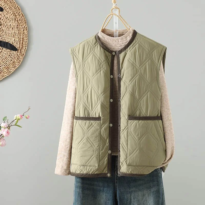 Quilted Waistcoats for Women 2026 Autumn Winter Color Blocking Vests O-neck Casual Jackets Sleeveless Cardigans Loose Women Tops