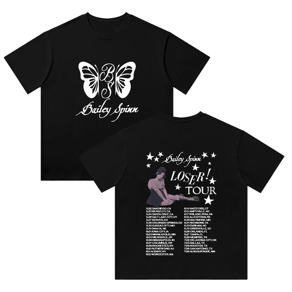 تي شيرت Bailey Spinn Loser Tour 2025 قطن للرجال/النساء ملابس الشارع برقبة دائرية وأكمام قصيرة