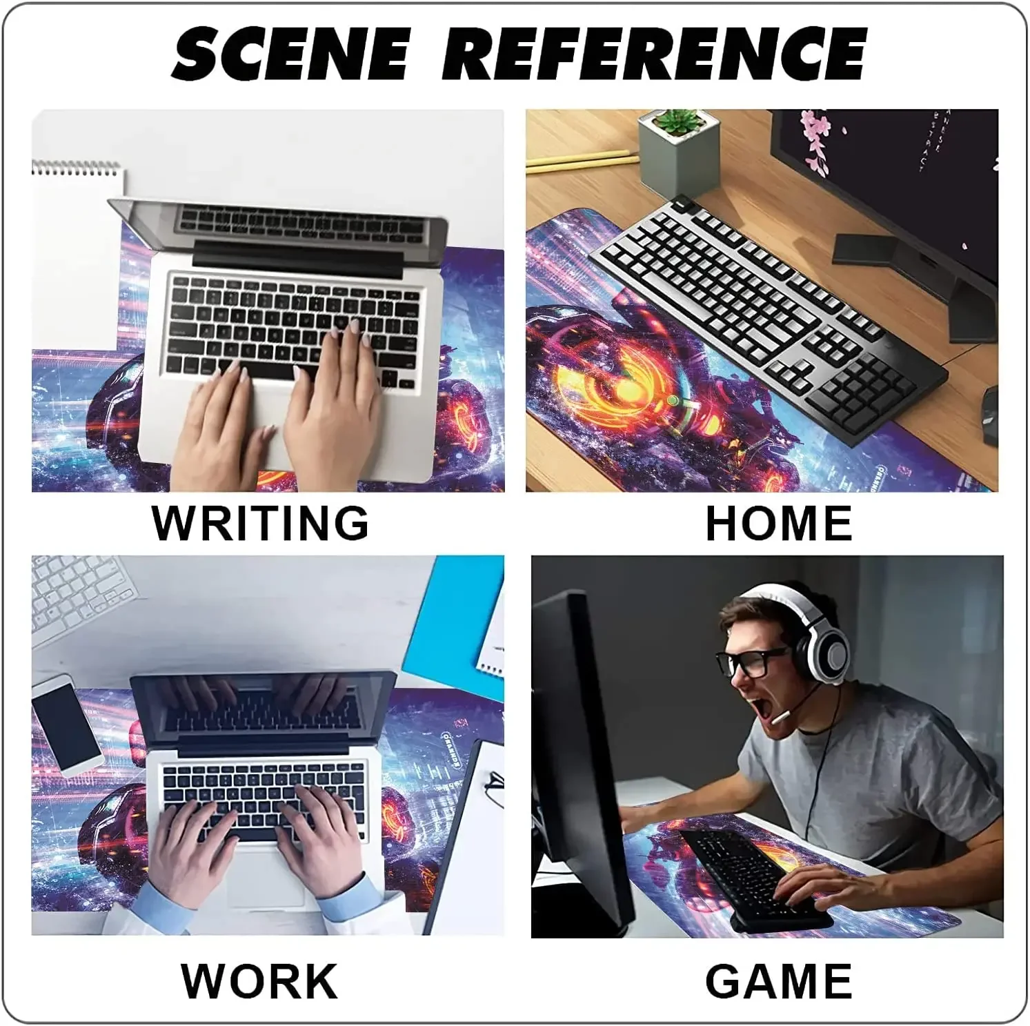 لوحة ماوس ألعاب كبيرة ممتدة لفتاة الدراجة النارية في مدينة الخيال العلمي مقاس XXL لوحة مفاتيح ماوس حصيرة لوحة مكتب 35.4 × 15.7 بوصة