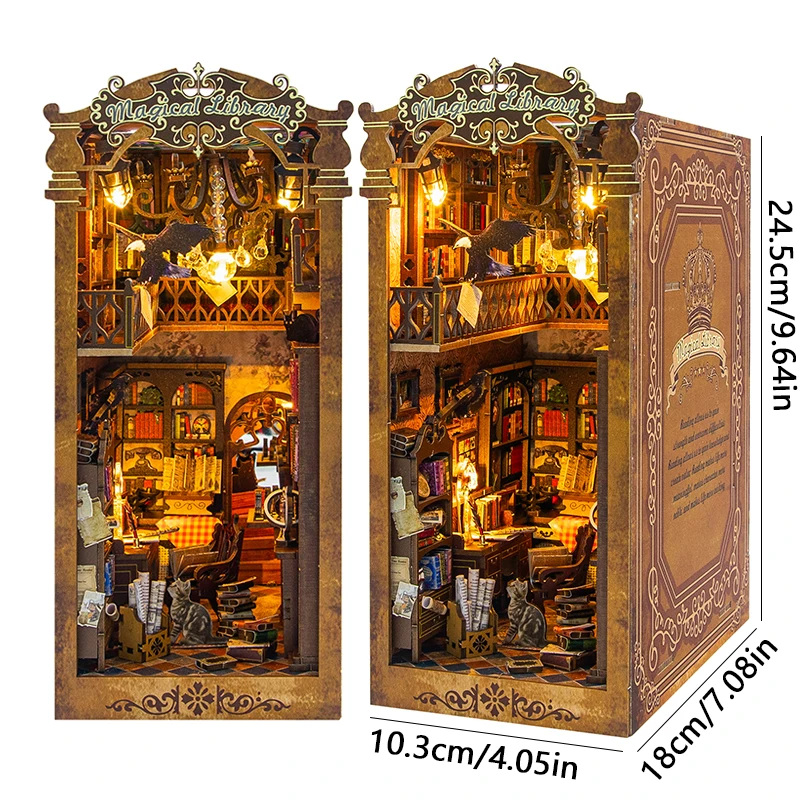 Magical DIY Book Nook Kit บ้านตุ๊กตาขนาดเล็กพร้อมไฟ LED 3D ปริศนาอาคารชั้นวางหนังสือไม้ Bookend ของเล่นผู้ใหญ่ของขวัญ