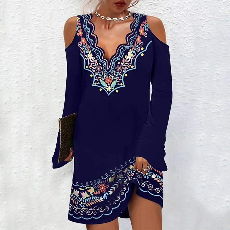 Women Sexy Off Shoulder Halter Neck Mini Dress Autumn Long Sleeve Casual Loose Solid Color Dresses Elegant Office Lady Clothing