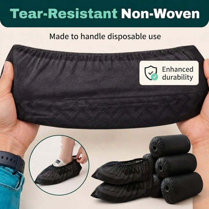 100Count Shoe Covers Disposable Black Non Slip Foot Booties Covers Dustproof Shoe & Boot Protectors for Carbet Indoors Outdoors