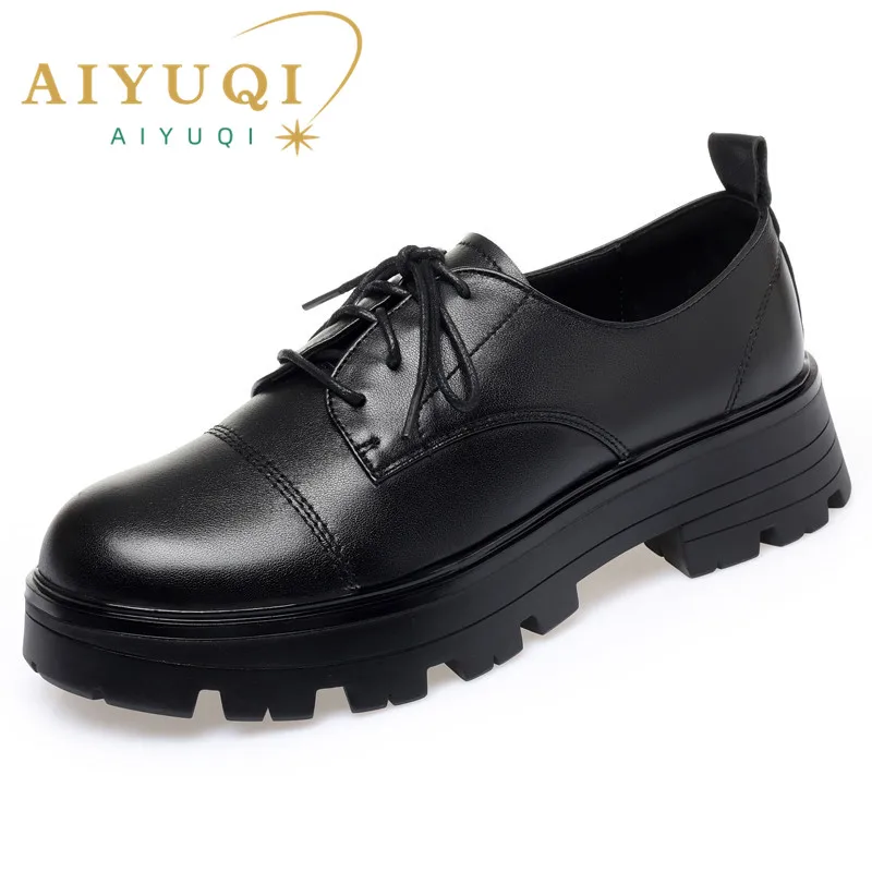 AIYUQI Women Oxford Shoes Genuine Leather Spring New Lace-up Llarge Size Women\'s Loafers Platform Ladies Shoes