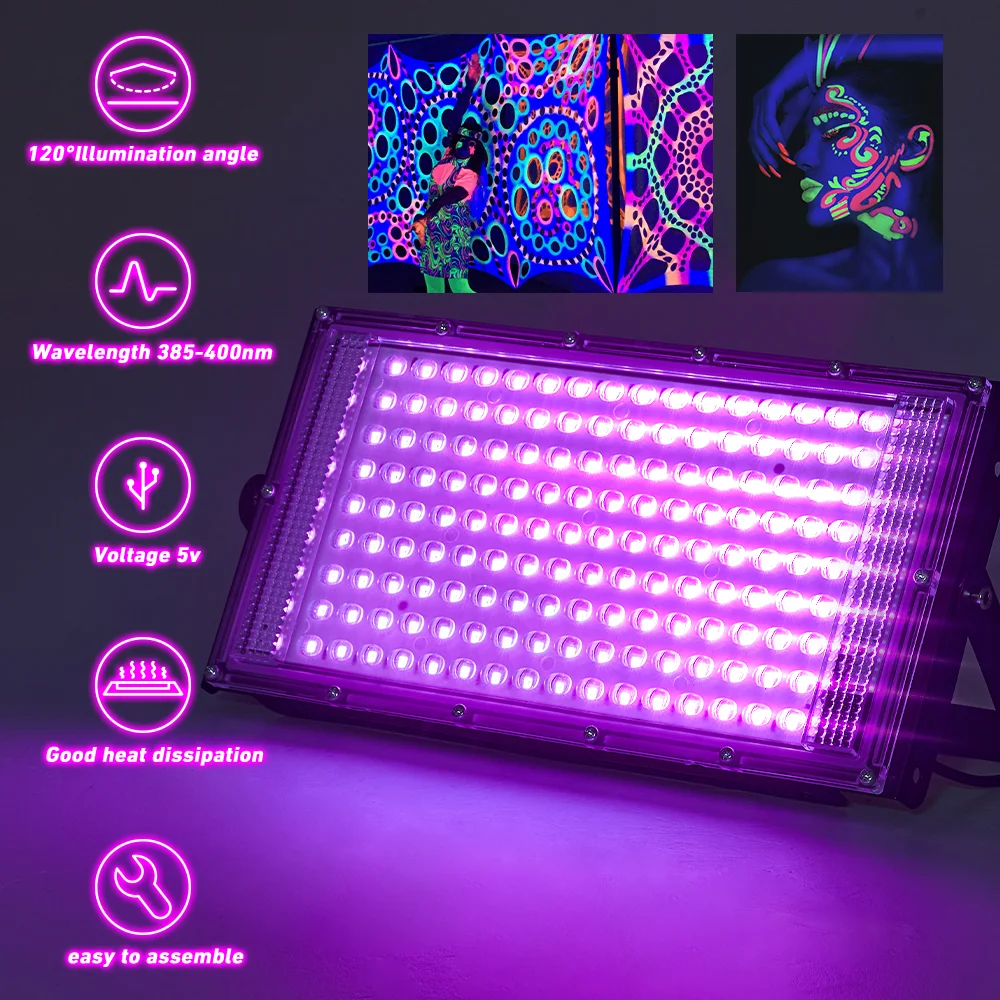 1/2/3/4 Confezione 144 LED USB UV Luce nera Plug and Play DC5V Luce di inondazione per feste luminose, Halloween, feste al neon, poster fluorescenti