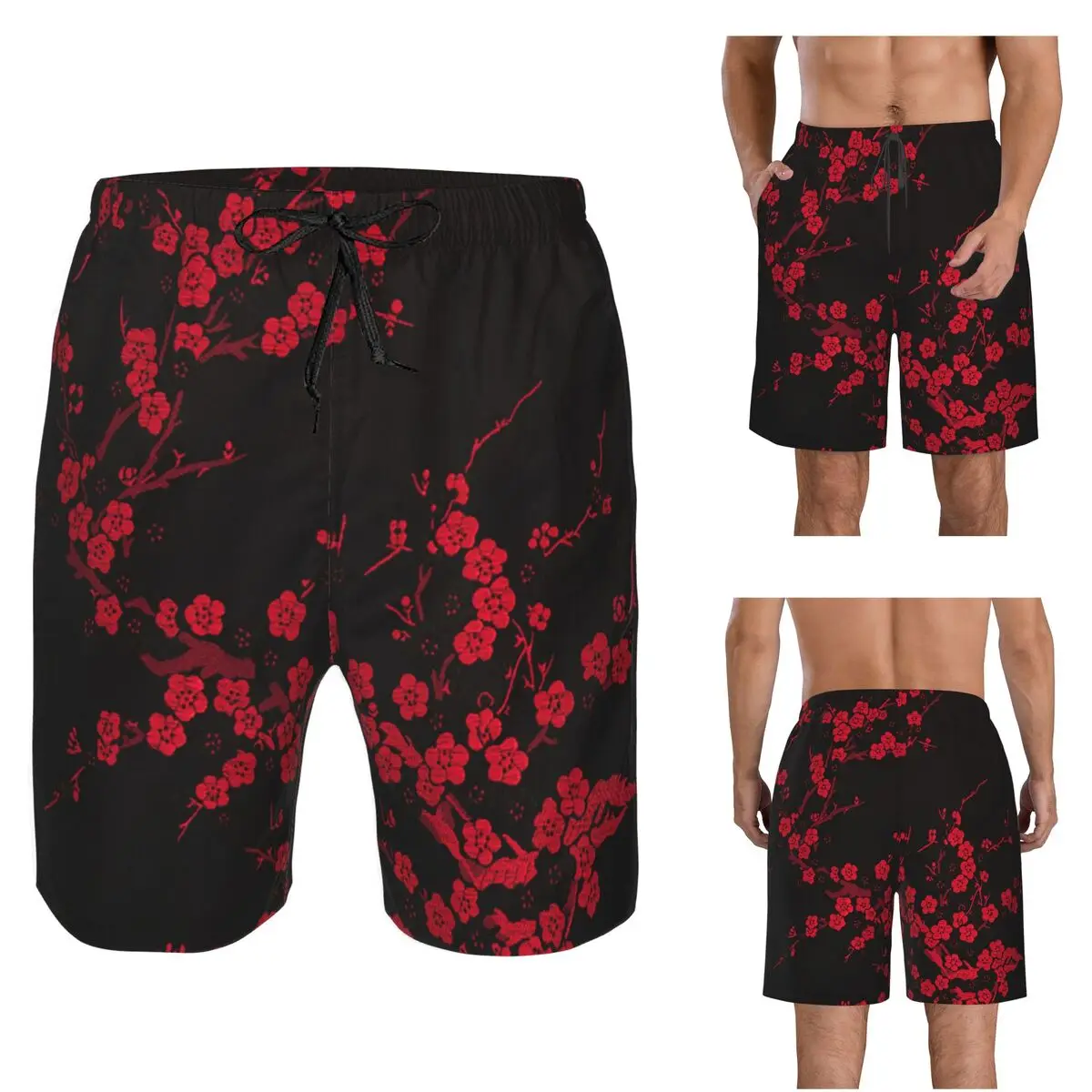 Japanese Sakura Cherry Blossoms Trunks Beach Board Shorts Casual Quick Dry Swim Summer Men Pants